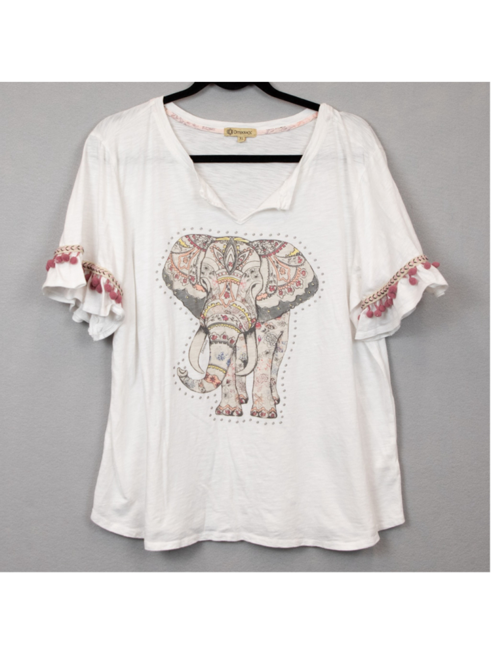 Democracy white elephant graphic pom pom sleeve top-XL